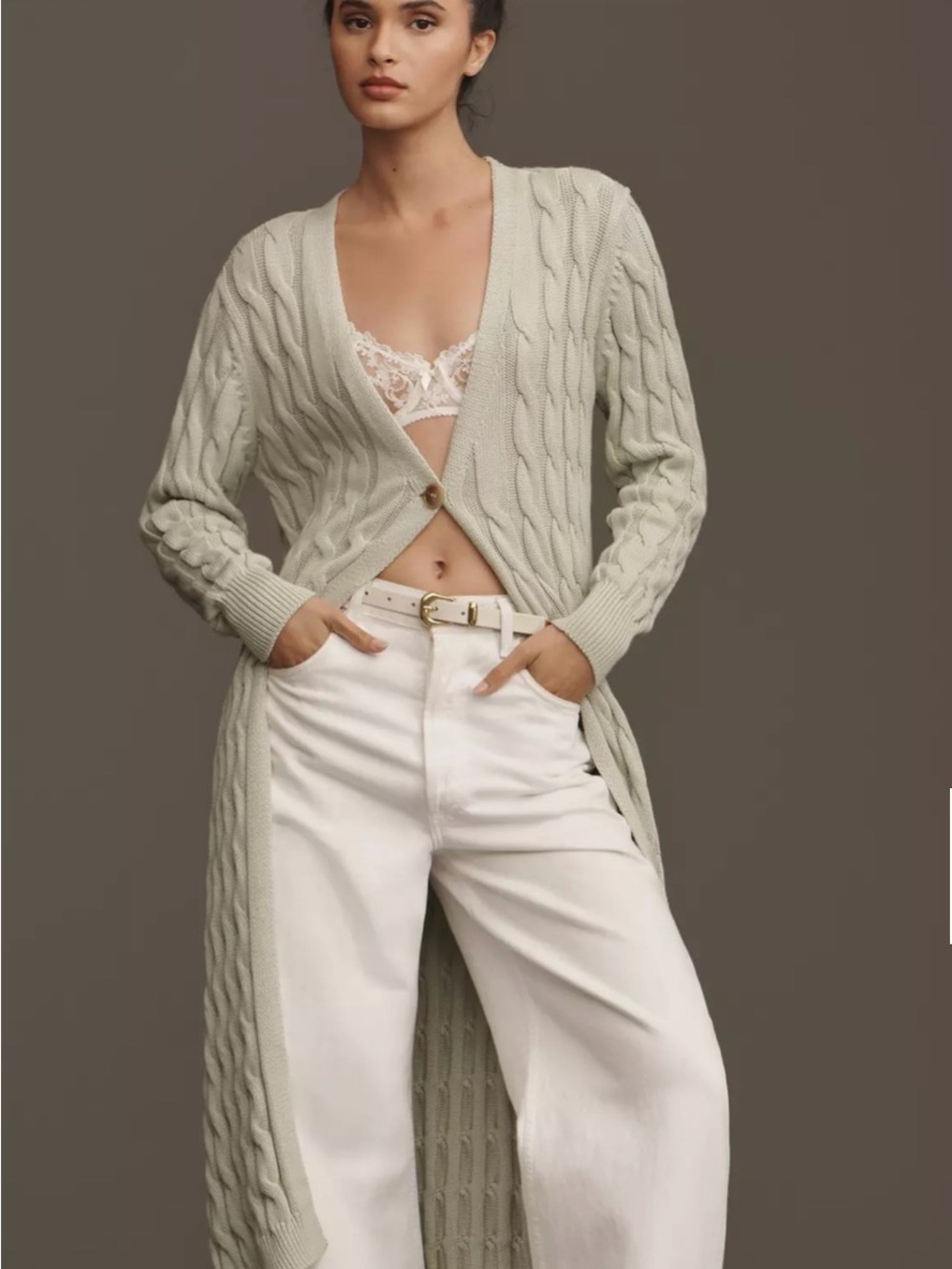 Ollari New York Cable Knit Duster Cardigan Sage Anthropologie